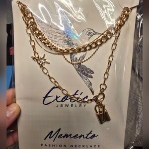 Exotica Momento -  Gold Star And Lock Layered Necklace